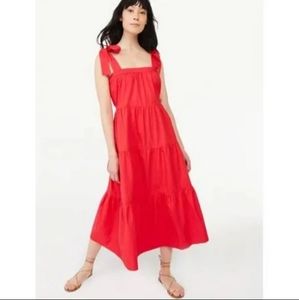 Free Assembly red tie shoulder tiered dress